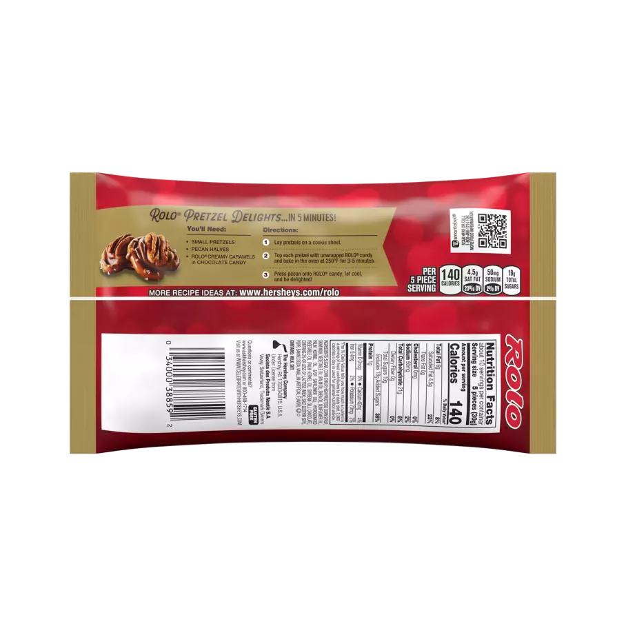 ROLO® Holiday Creamy Caramels in Rich Chocolate Candy, 10.1 oz bag - Back of Package
