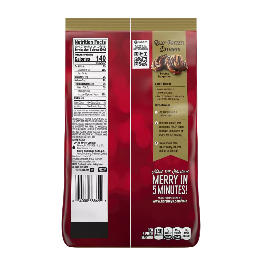 ROLO® Holiday Creamy Caramels in Rich Chocolate Candy, 39.48 oz bag - Back of Package