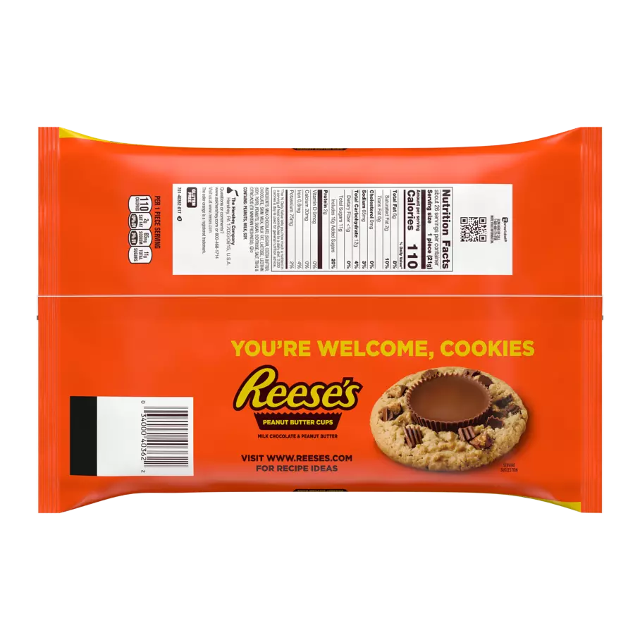 REESE'S Milk Chocolate Snack Size Peanut Butter Cups, 19.5 oz jumbo bag - Back of Package