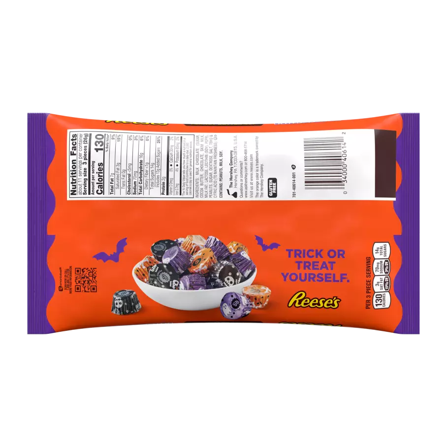 REESE'S Halloween Milk Chocolate Miniatures Peanut Butter Cups, 9.92 oz bag - Back of Package