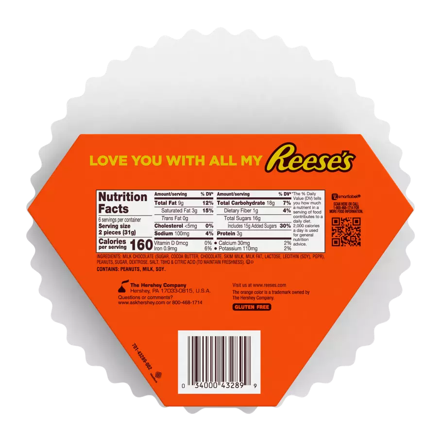 REESE'S Valentine's Milk Chocolate Peanut Butter Cups, 6.6 oz gift box - Back of Package