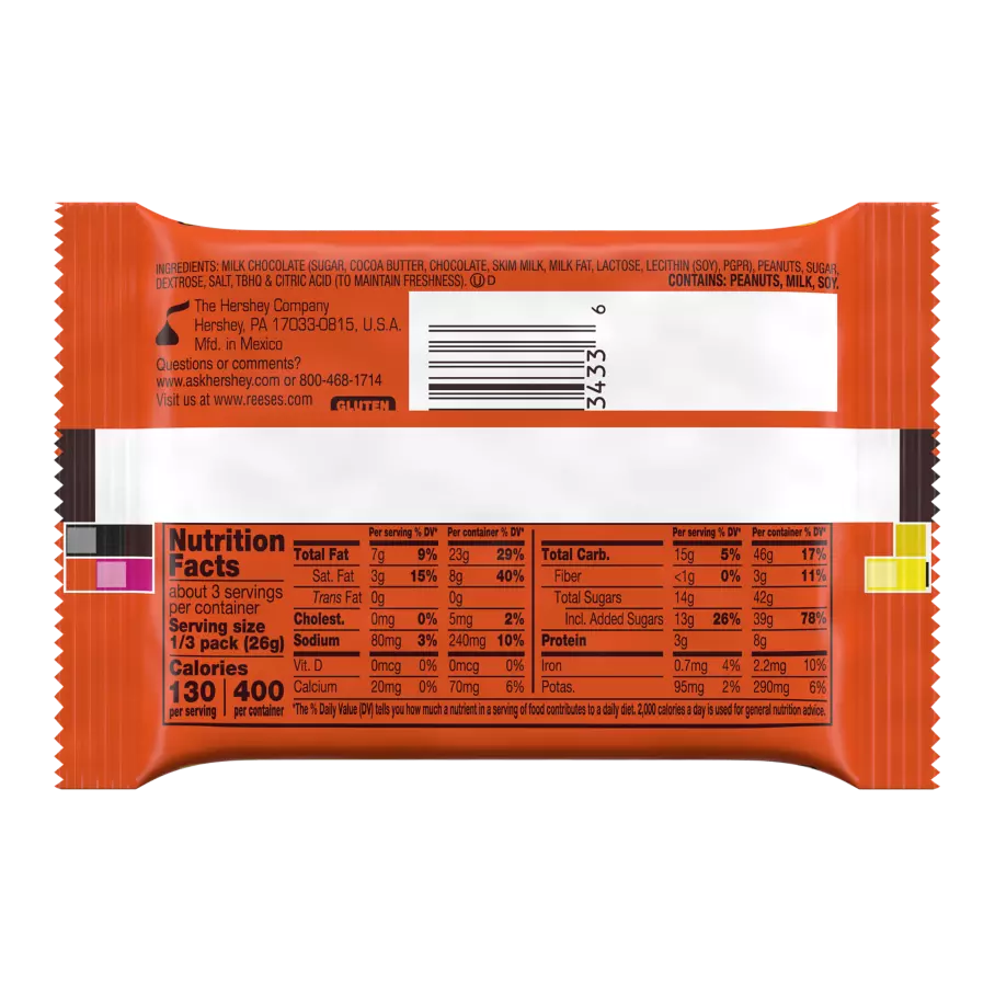 REESE'S Jumbo Cup Milk Chocolate Peanut Butter Cup, 2.8 oz - Back of Package