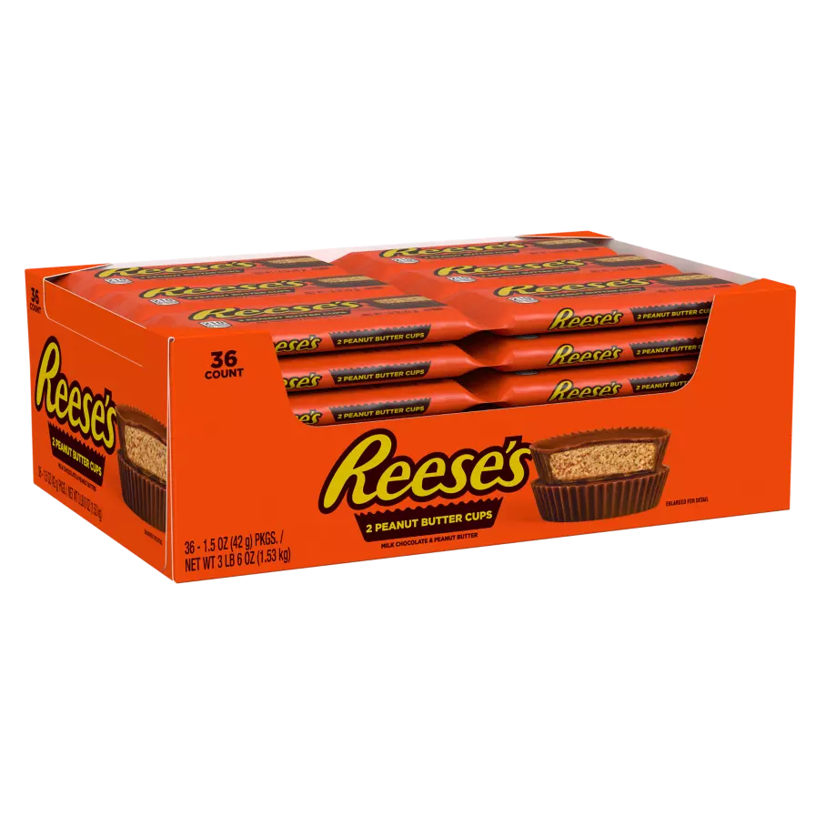 REESE'S Milk Chocolate Peanut Butter Cups, 1.5 oz, 36 count box - Front of Package