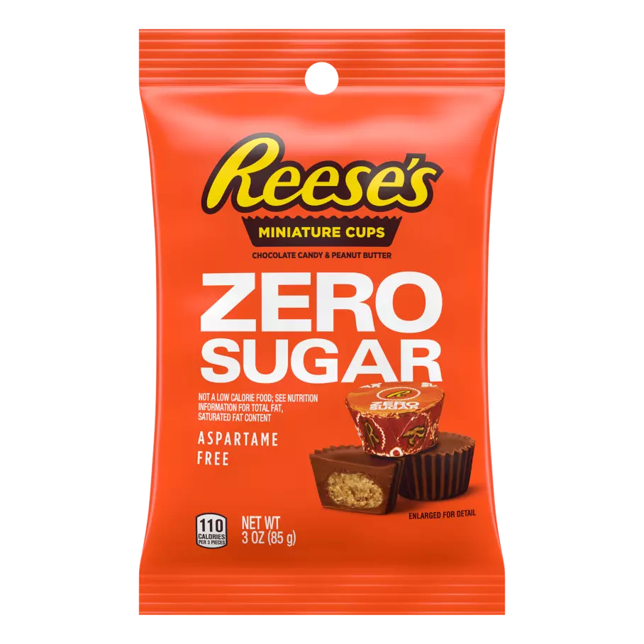 REESE'S Zero Sugar Miniatures Chocolate Candy Peanut Butter Cups, 3 oz bag - Front of Package
