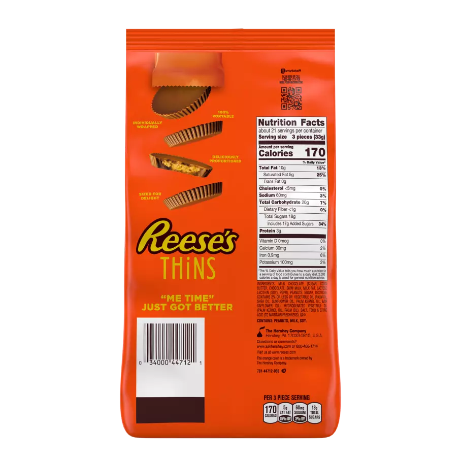 REESE'S THiNS Milk Chocolate Peanut Butter Cups, 24.05 oz bag - Back of Package