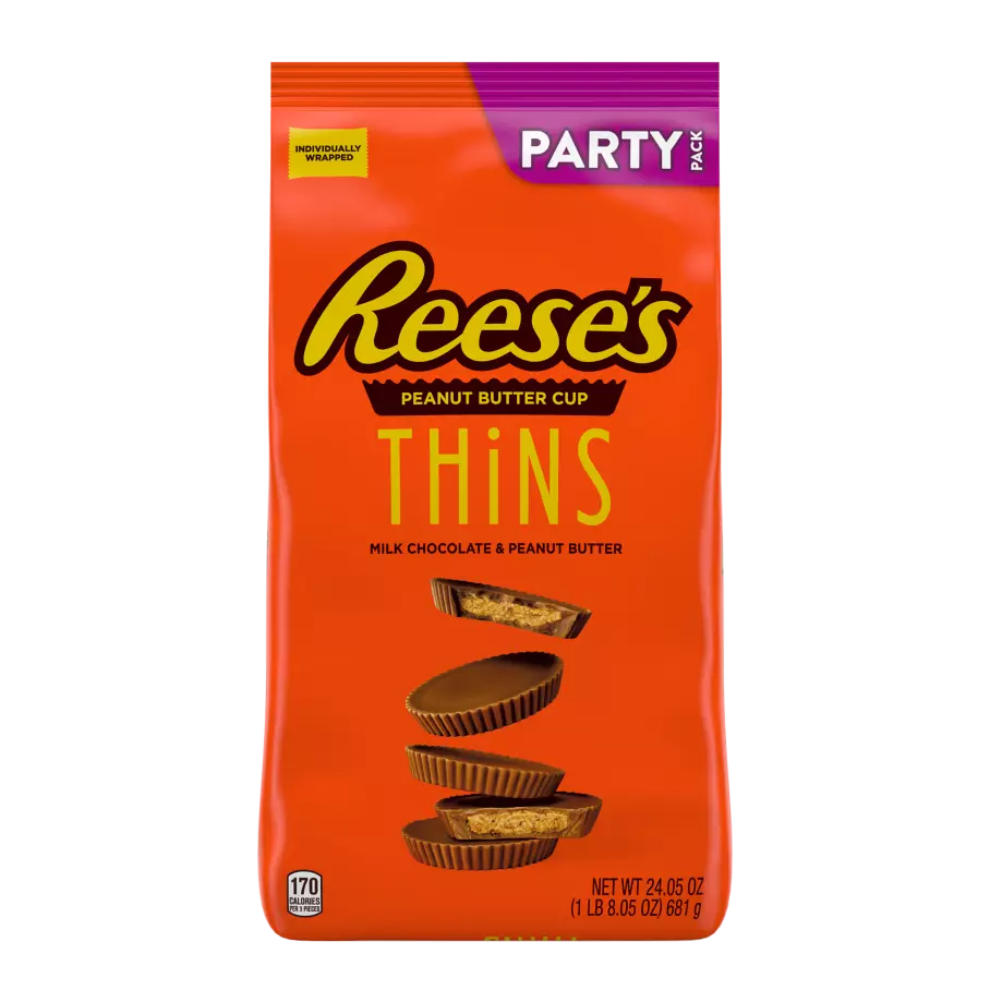 REESE'S THiNS Milk Chocolate Peanut Butter Cups, 24.05 oz bag - Front of Package