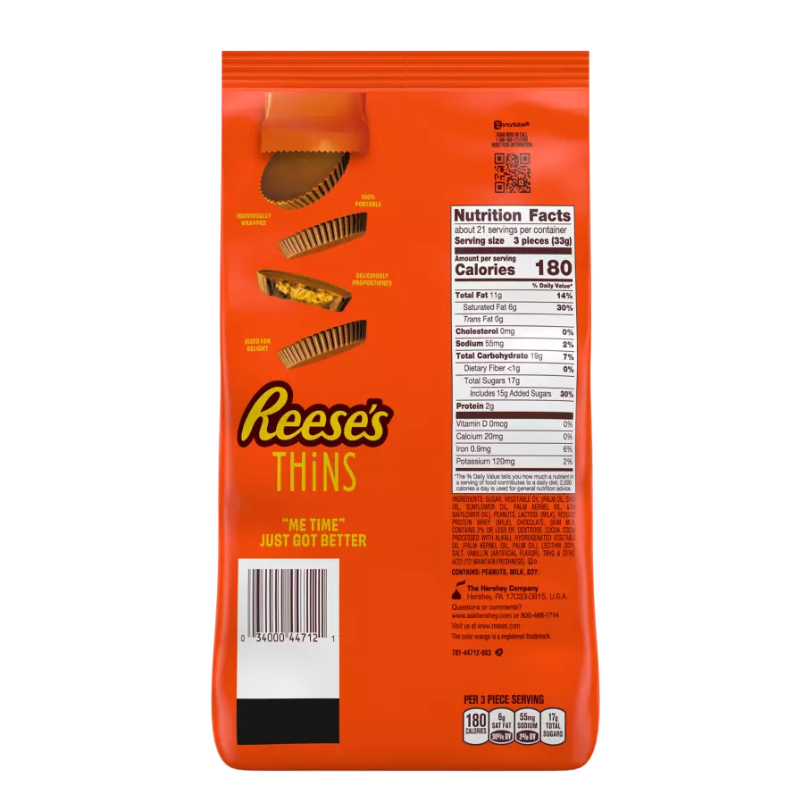 REESE'S THiNS Chocolate Peanut Butter Cups, 24.05 oz bag - Back of Package