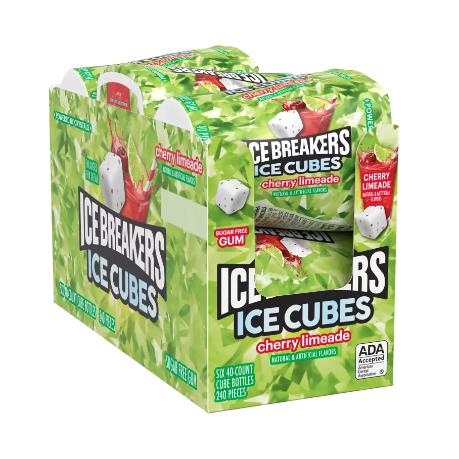 ICE BREAKERS ICE CUBES Cherry Limeade Sugar Free Gum, 19.44 oz box, 6 pack - Front of Package