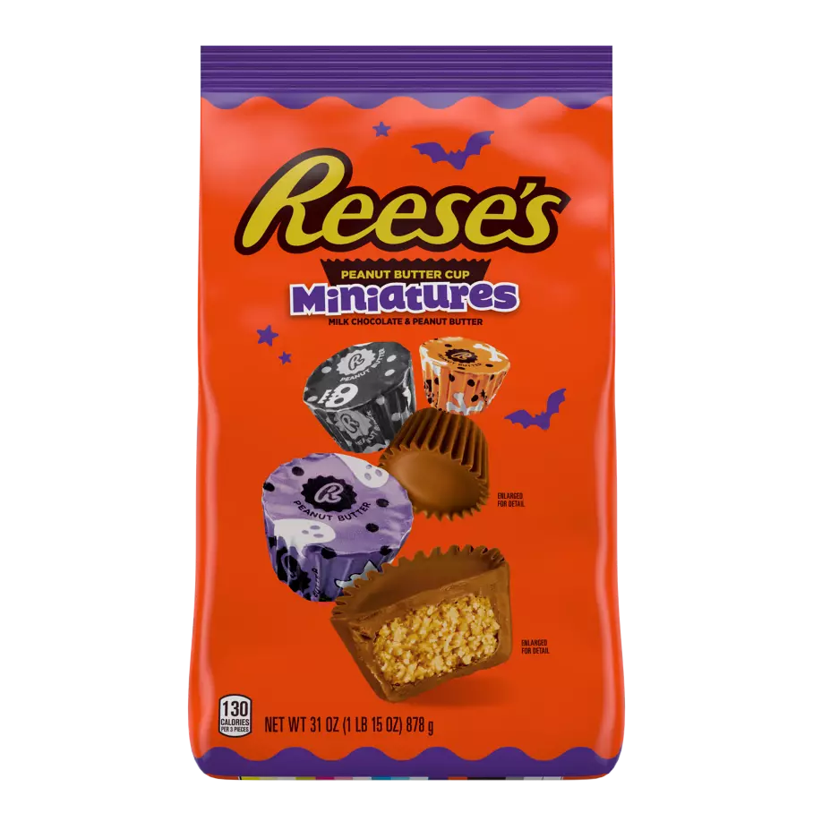 REESE'S Halloween Milk Chocolate Snack Size Peanut Butter Cups, 33 oz bag,  60 pieces