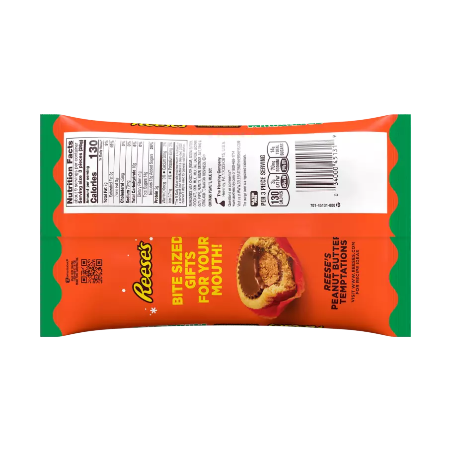 REESE'S Holiday Milk Chocolate Miniatures Peanut Butter Cups, 7.8 oz bag - Back of Package