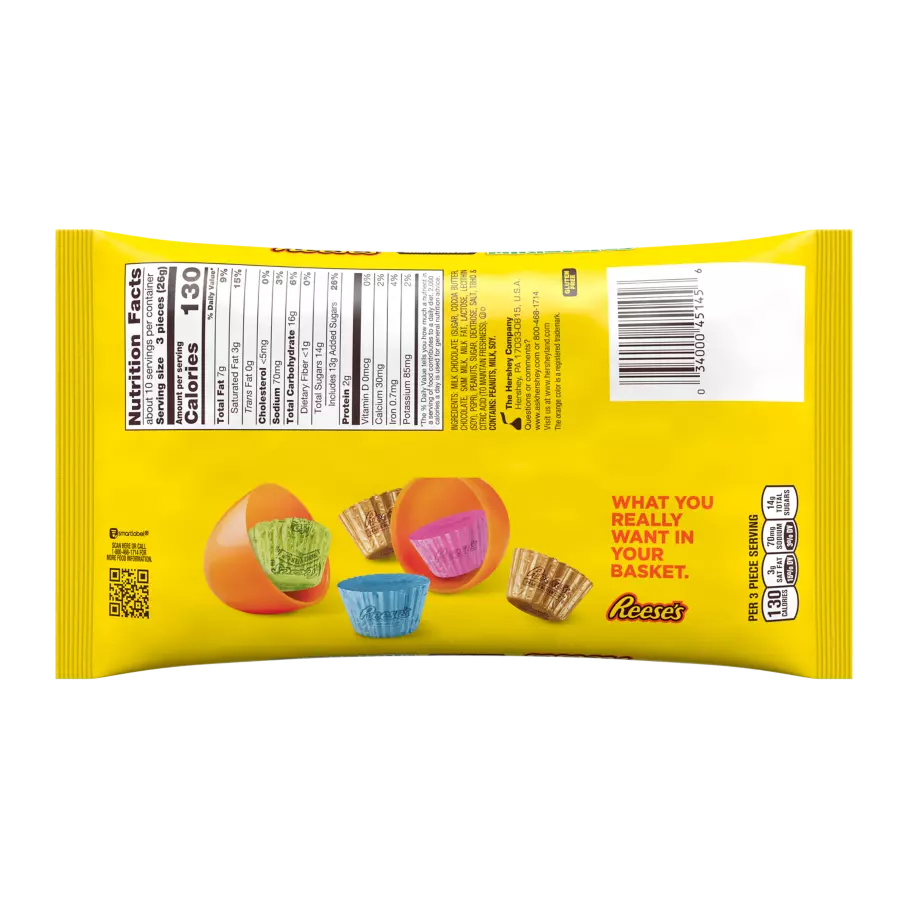 REESE'S Easter Milk Chocolate Miniatures Peanut Butter Cups, 9.6 oz bag - Back of Package