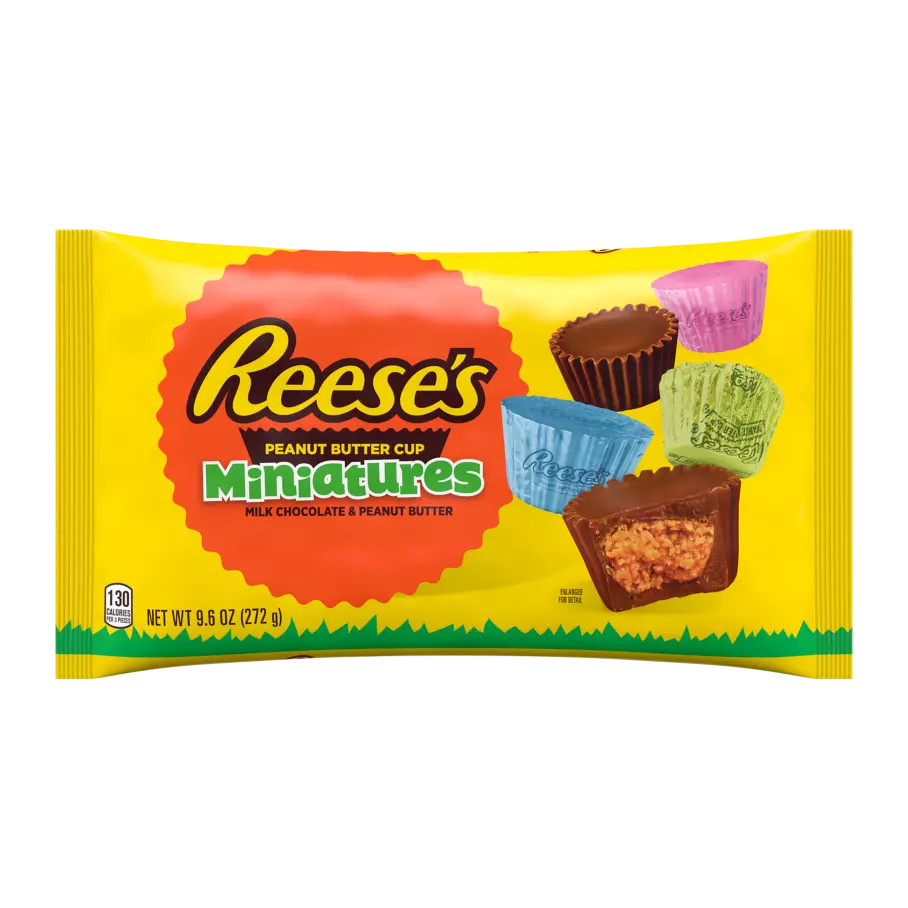 REESE'S Easter Milk Chocolate Miniatures Peanut Butter Cups, 9.6 oz bag - Front of Package