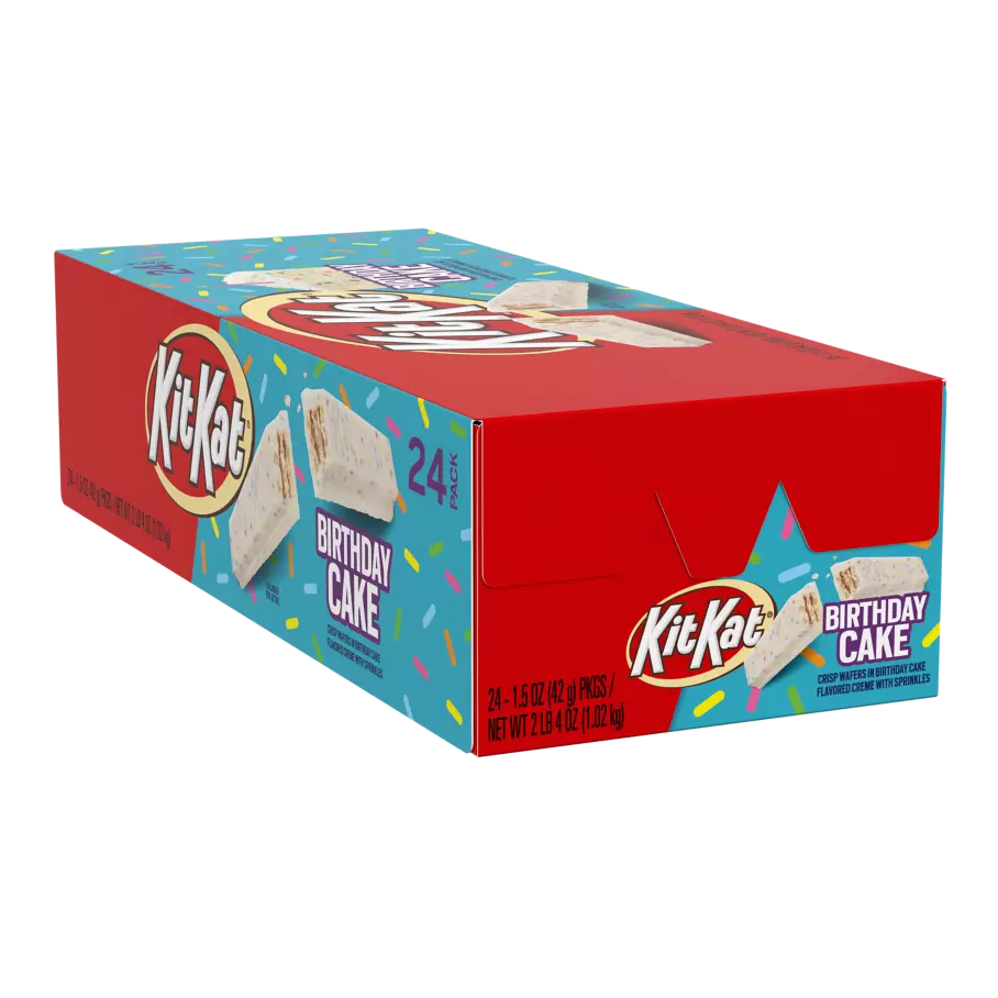 KIT KAT® Birthday Cake Candy Bars, 1.5 oz, 24 count box - Front of Package