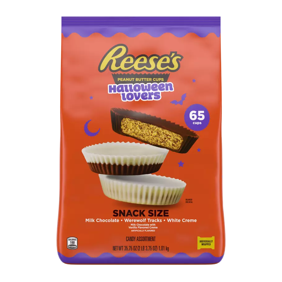 REESE'S Halloween Lovers Snack Size Assortment, 35.75 oz bag, 65 pieces - Front of Package