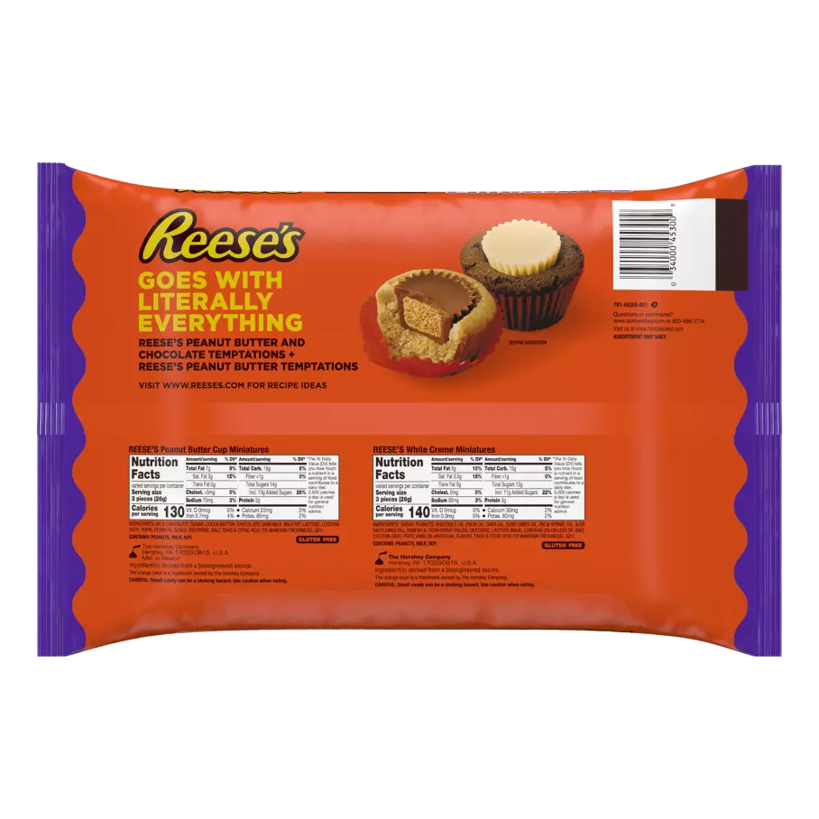 REESE'S Halloween Miniatures Assortment, 13.95 oz bag, 45 pieces - Back of Package