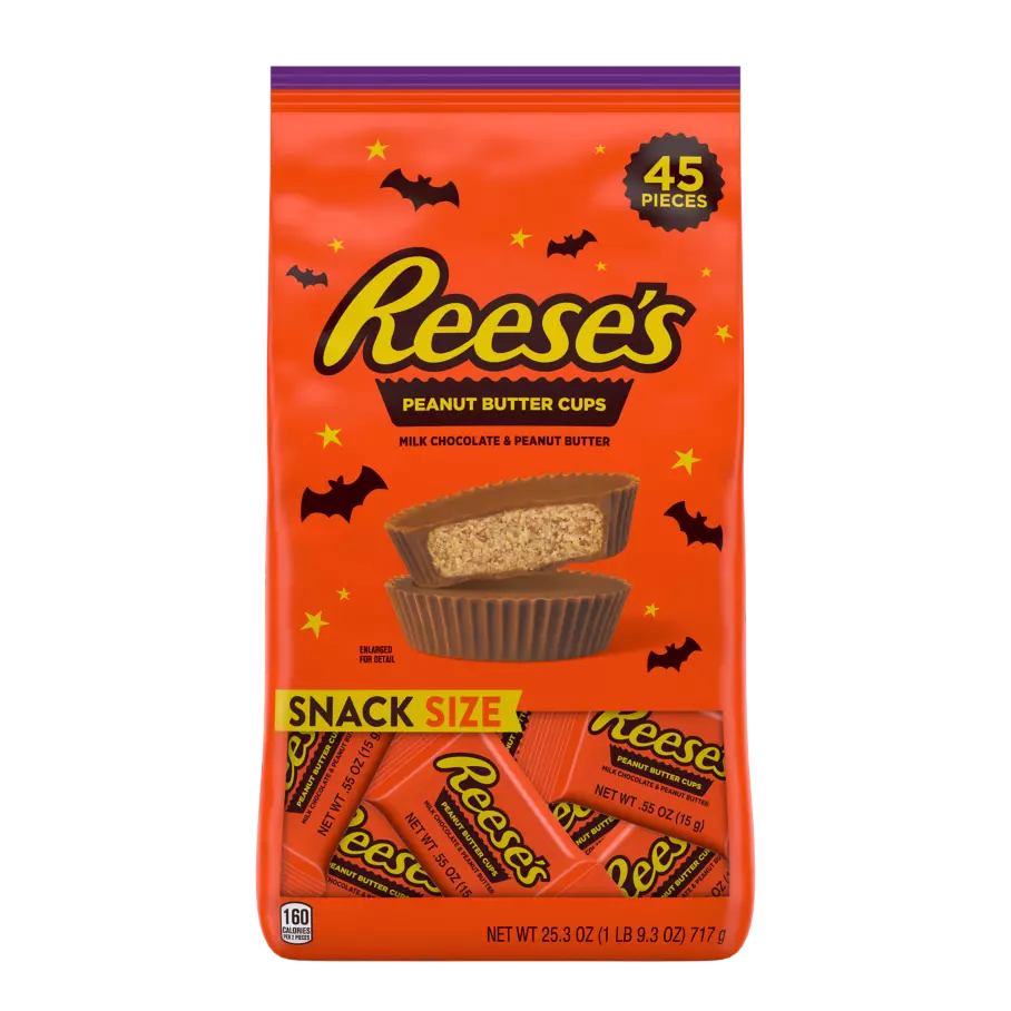 REESE'S Halloween Milk Chocolate Snack Size Peanut Butter Cups, 25.3 oz bag, 45 pieces - Front of Package