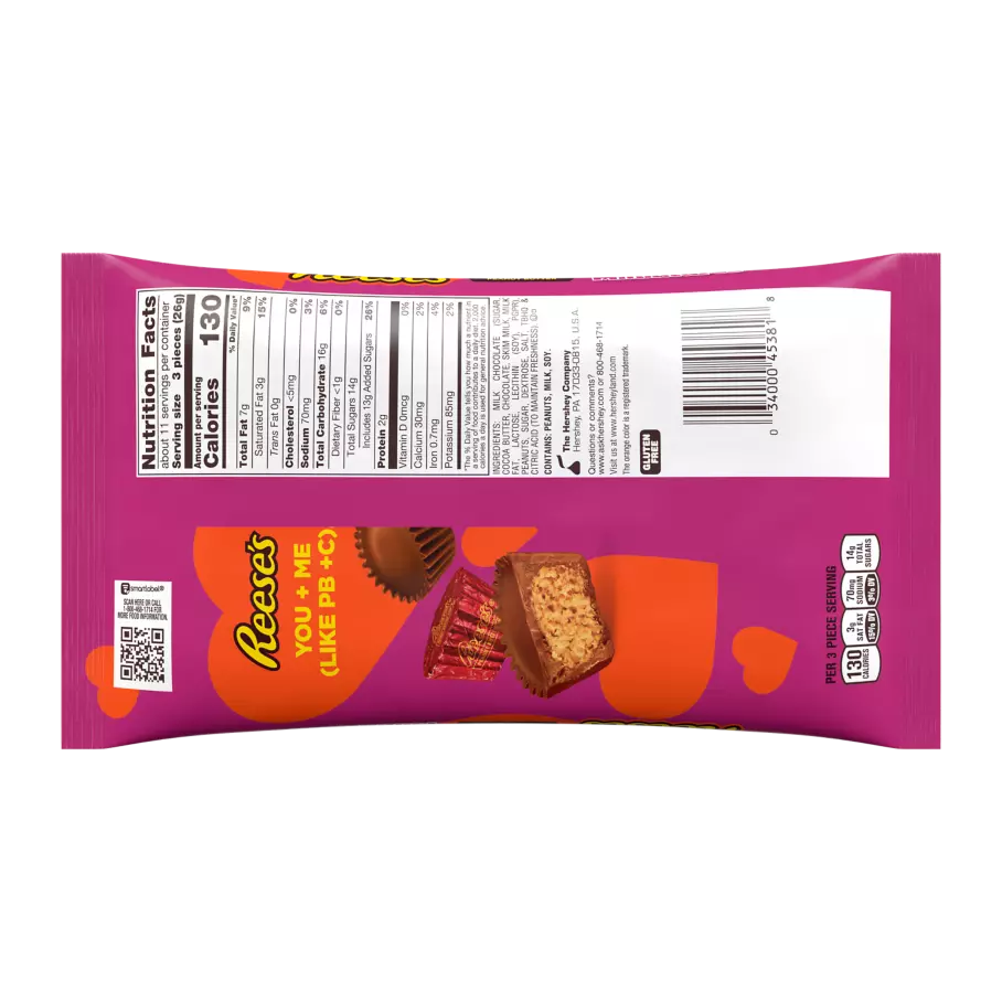 REESE'S Valentine's Milk Chocolate Miniatures Peanut Butter Cups, 9.9 oz bag - Back of Package