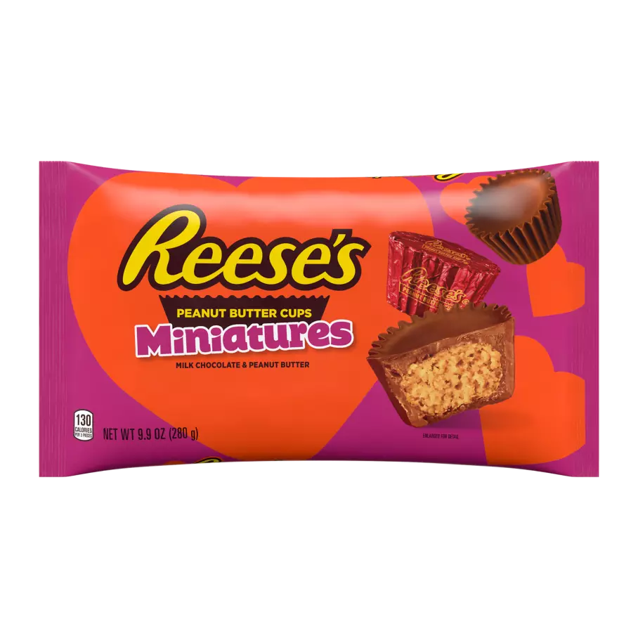 REESE'S Valentine's Milk Chocolate Miniatures Peanut Butter Cups, 9.9 oz bag - Front of Package