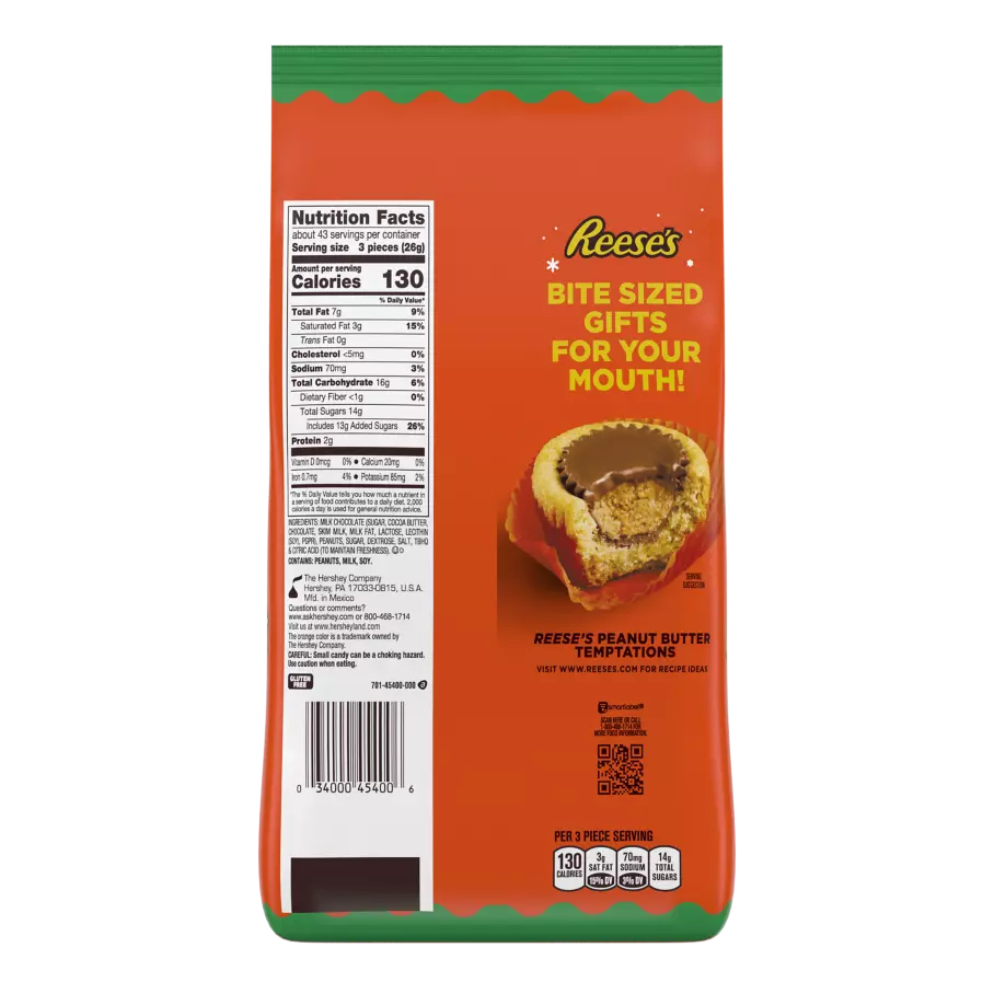 REESE'S Holiday Milk Chocolate Miniatures Peanut Butter Cups, 39.37 oz bag - Back of Package