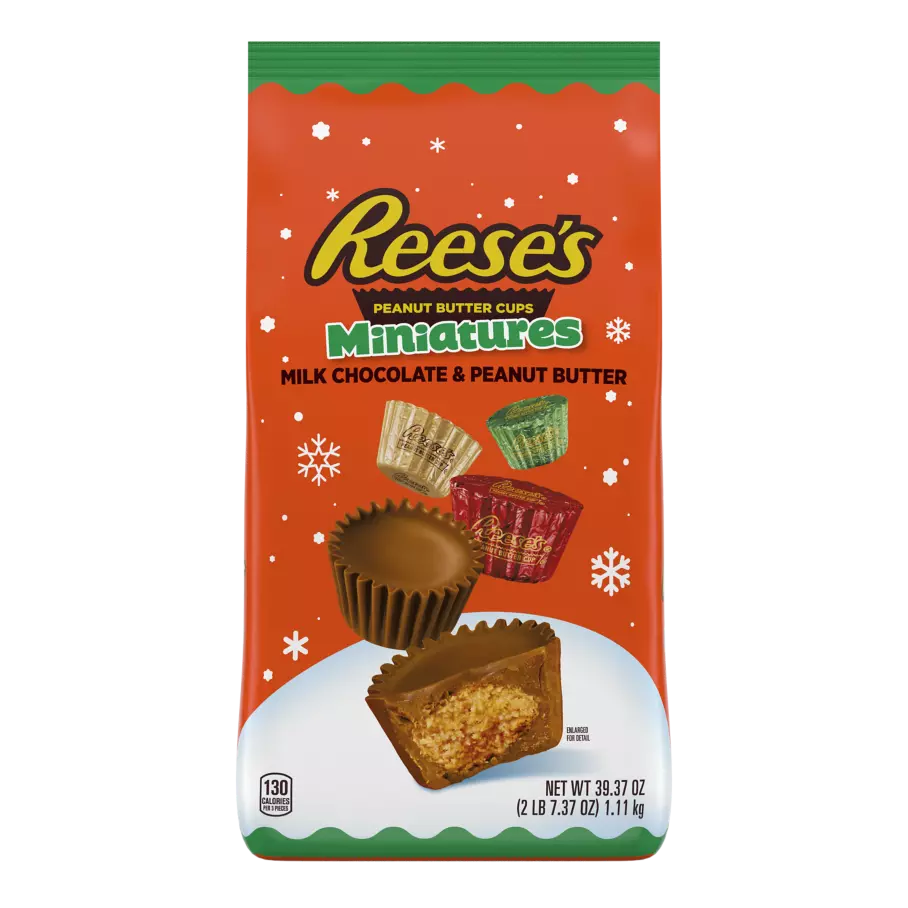 REESE'S Holiday Milk Chocolate Miniatures Peanut Butter Cups, 39.37 oz bag - Front of Package
