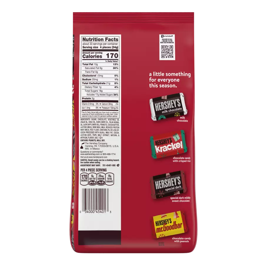 HERSHEY'S Holiday Miniatures Assortment, 39.6 oz bag - Back of Package