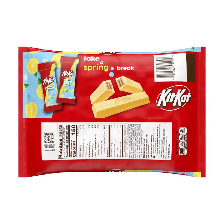KIT KAT® Lemon Crisp Miniatures Candy Bars, 8.8 oz bag - Back of Package
