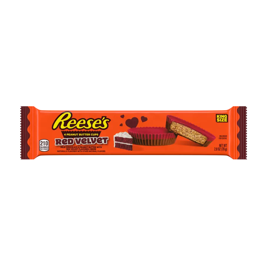 REESE'S Red Velvet Milk Chocolate King Size Peanut Butter Cups, 2.8 oz - Front of Package