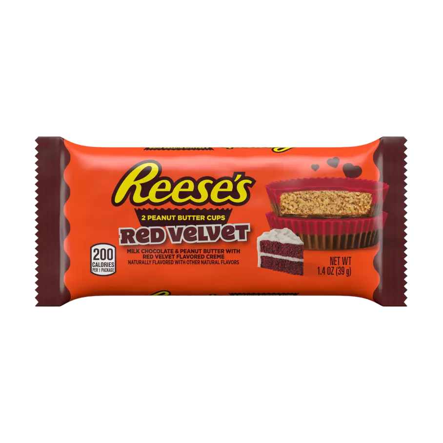 REESE'S Red Velvet Milk Chocolate Peanut Butter Cups, 1.4 oz - Front of Package