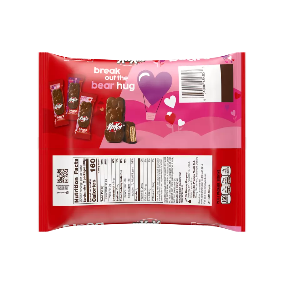 KIT KAT® Milk Chocolate Snack Size Bears, 8.85 oz bag - Back of Package