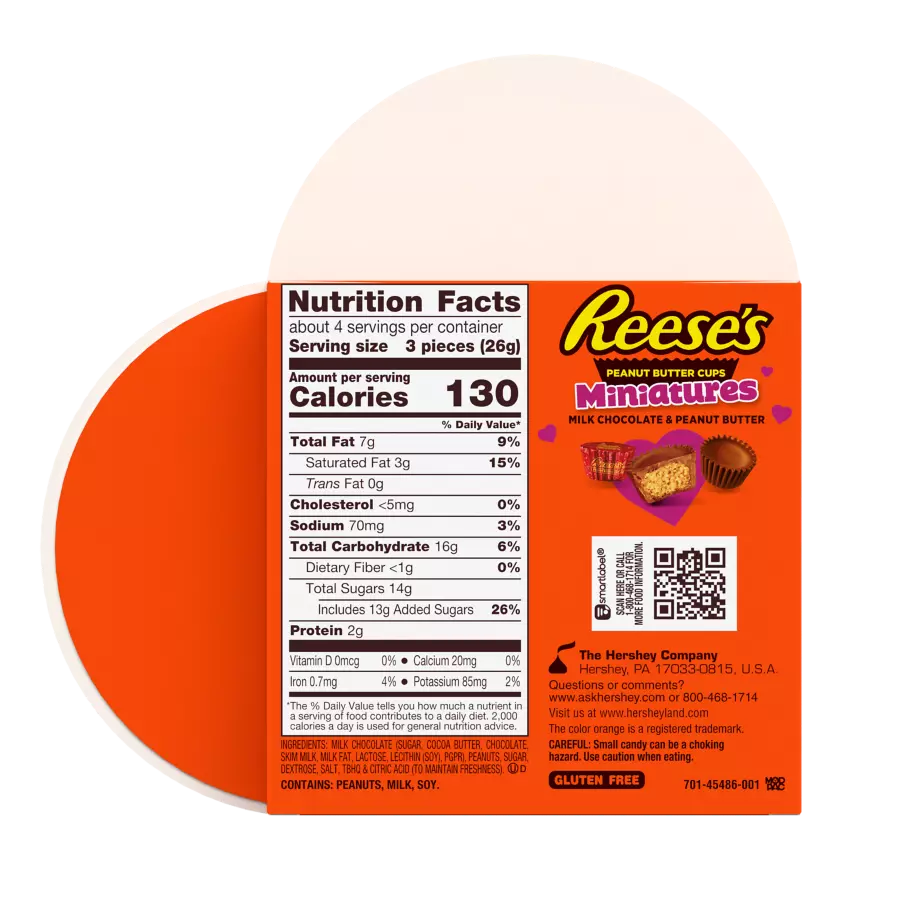 REESE'S Valentine's Milk Chocolate Miniatures Peanut Butter Cups, 3.6 oz gift box - Back of Package