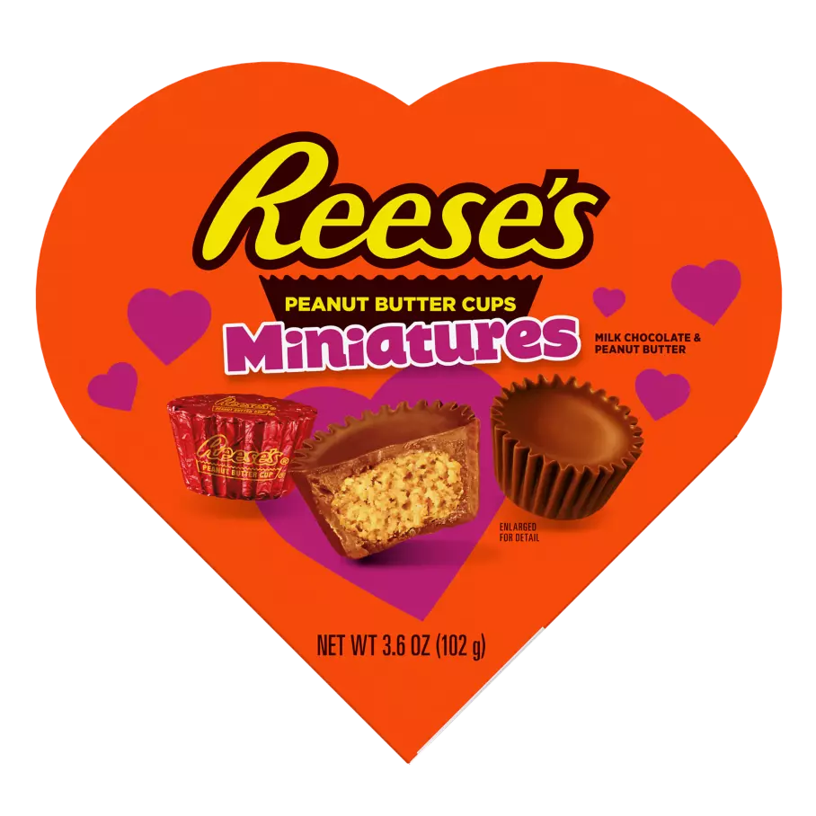 REESE'S Valentine's Milk Chocolate Miniatures Peanut Butter Cups, 3.6 oz gift box - Front of Package