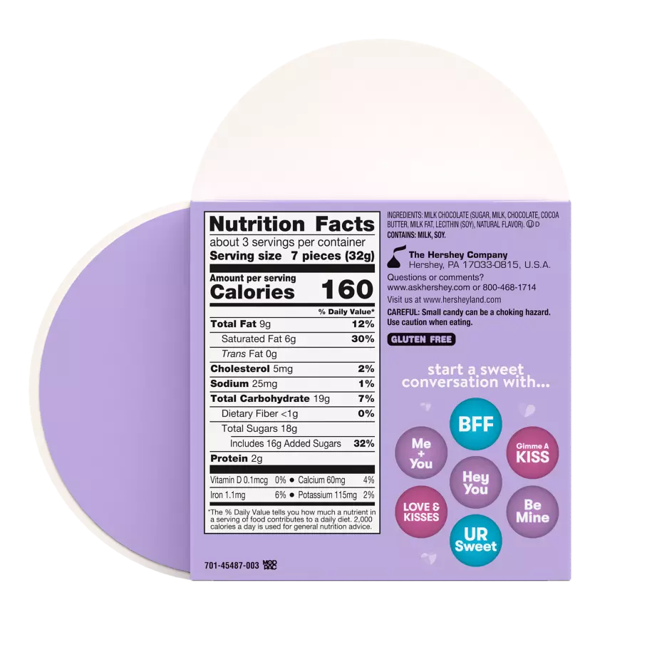 HERSHEY'S KISSES Conversation Foils Milk Chocolate Candy, 3.6 oz gift box - Back of Package
