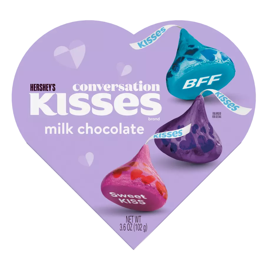 HERSHEY'S KISSES Conversation Foils Milk Chocolate Candy, 3.6 oz gift box - Front of Package