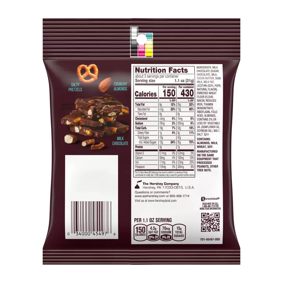 HERSHEY'S Bark, 3.1 oz bag - Back of Package