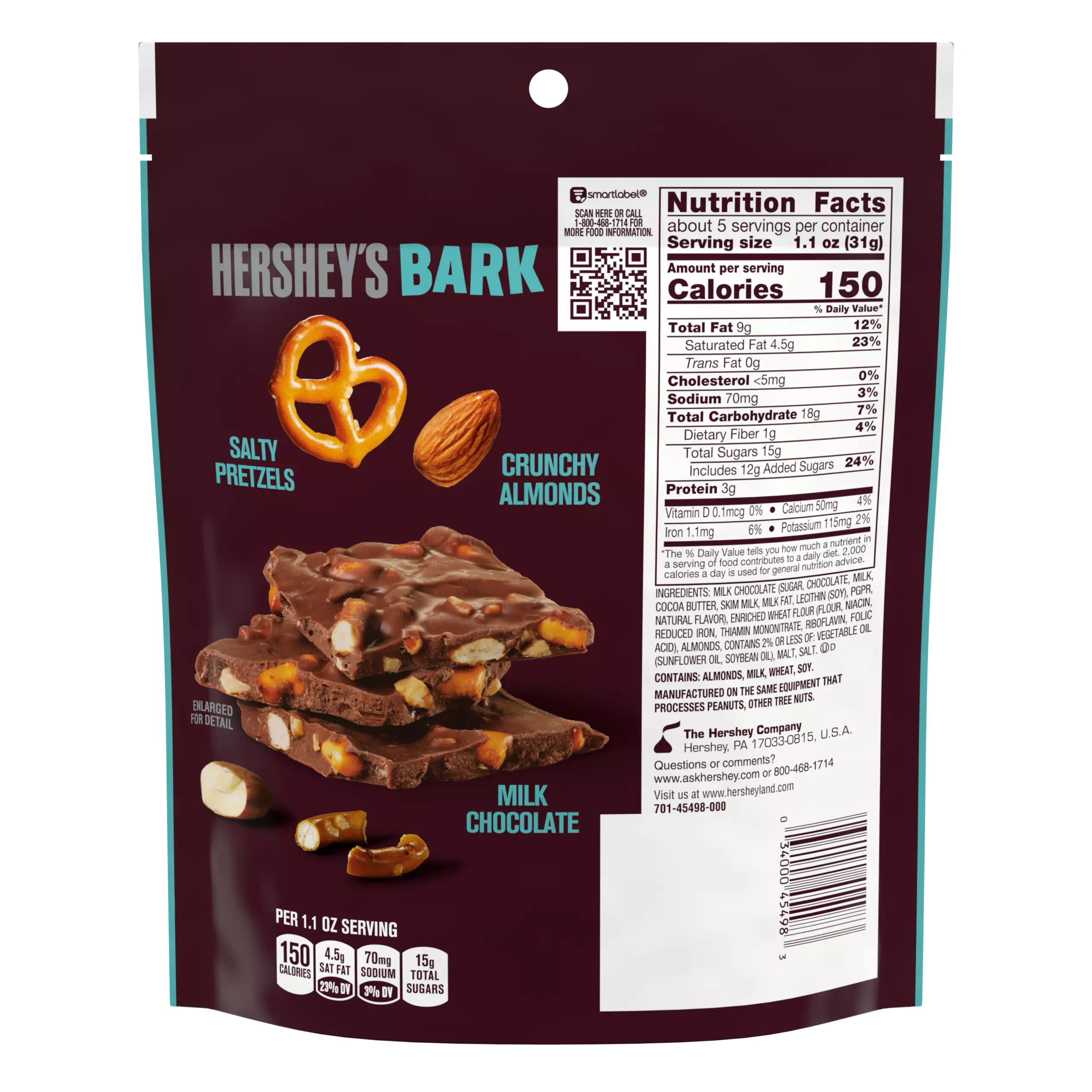 HERSHEY'S Bark, 6 oz bag - Back of Package