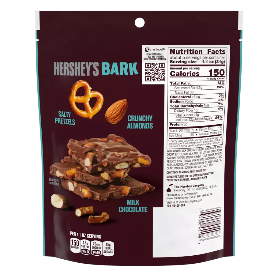HERSHEY'S Bark, 6 oz bag - Back of Package