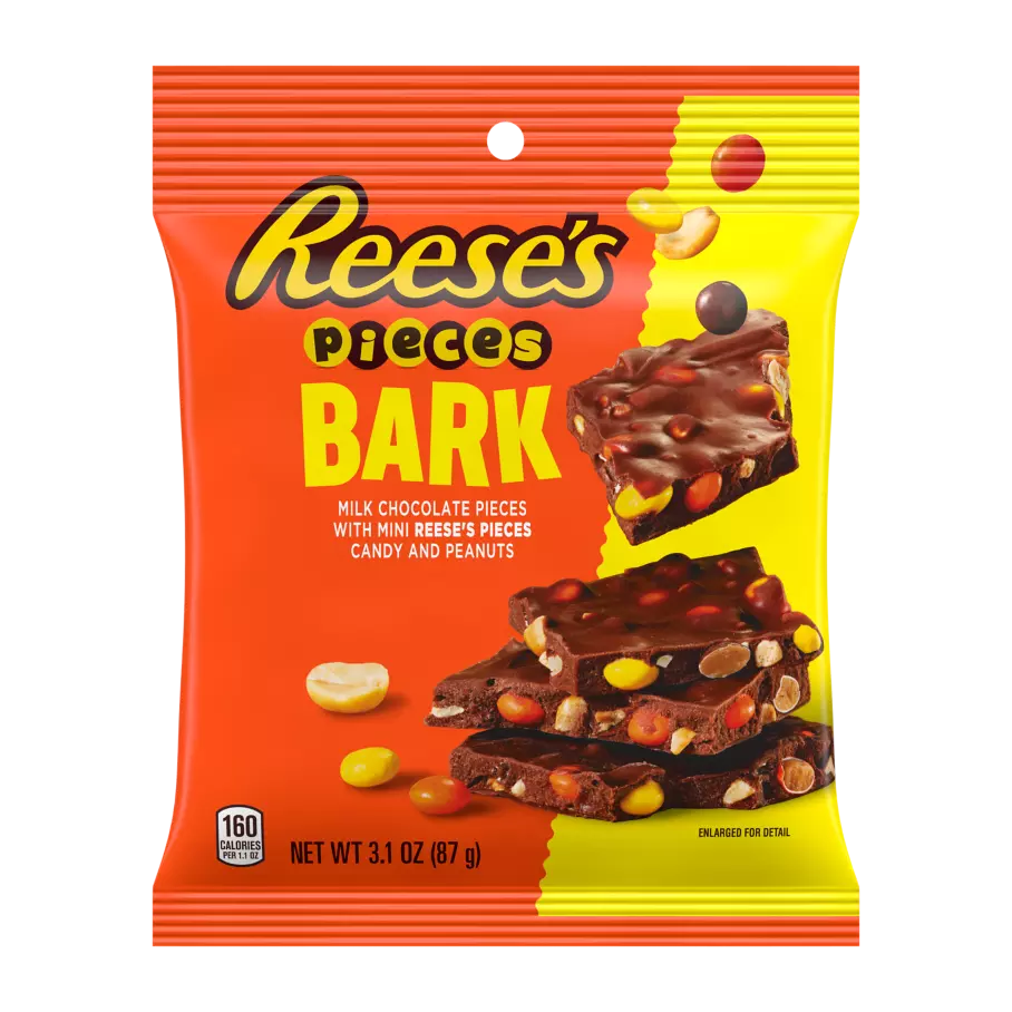 REESE'S PIECES Bark, 3.1 oz bag - Front of Package