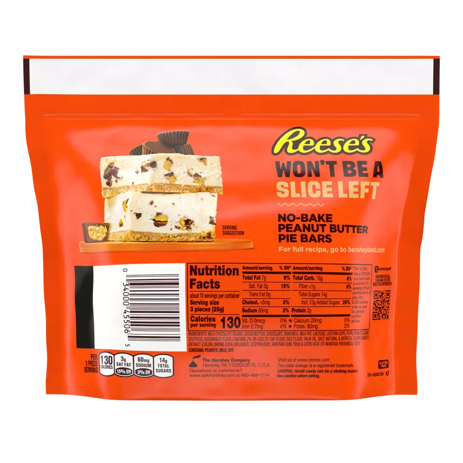 REESE'S Peanut Butter Pie Miniatures Peanut Butter Cups, 9.6 oz bag - Back of Package