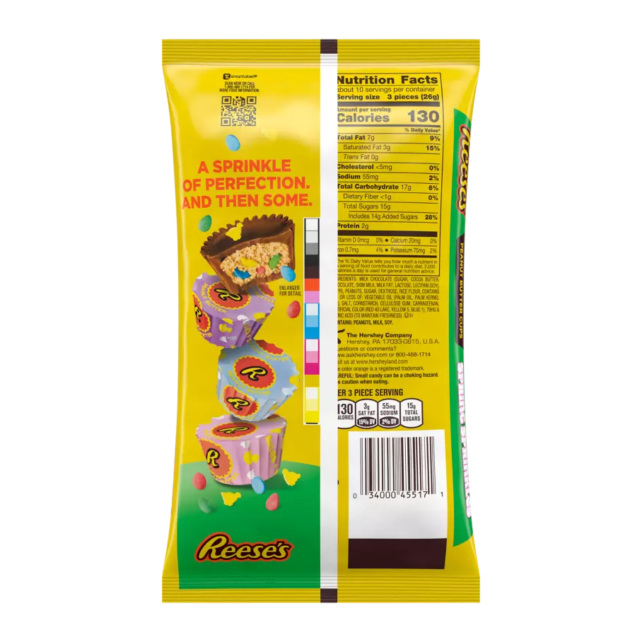 REESE'S Spring Sprinkles Milk Chocolate Miniatures Peanut Butter Cups, 9.3 oz bag - Back of Package