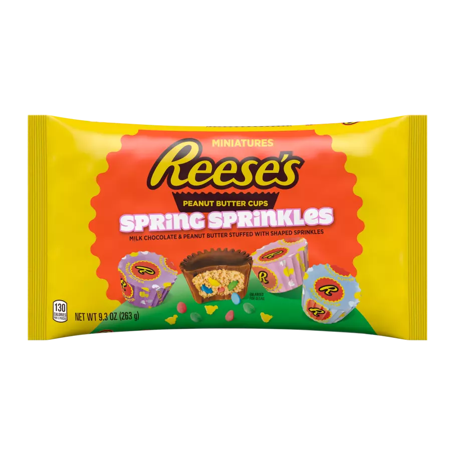 REESE'S Spring Sprinkles Milk Chocolate Miniatures Peanut Butter Cups, 9.3 oz bag - Front of Package