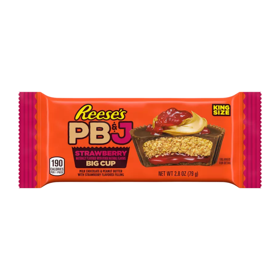 REESE'S PB&J Strawberry Big Cup King Size Peanut Butter Cups, 2.8 oz - Front of Package