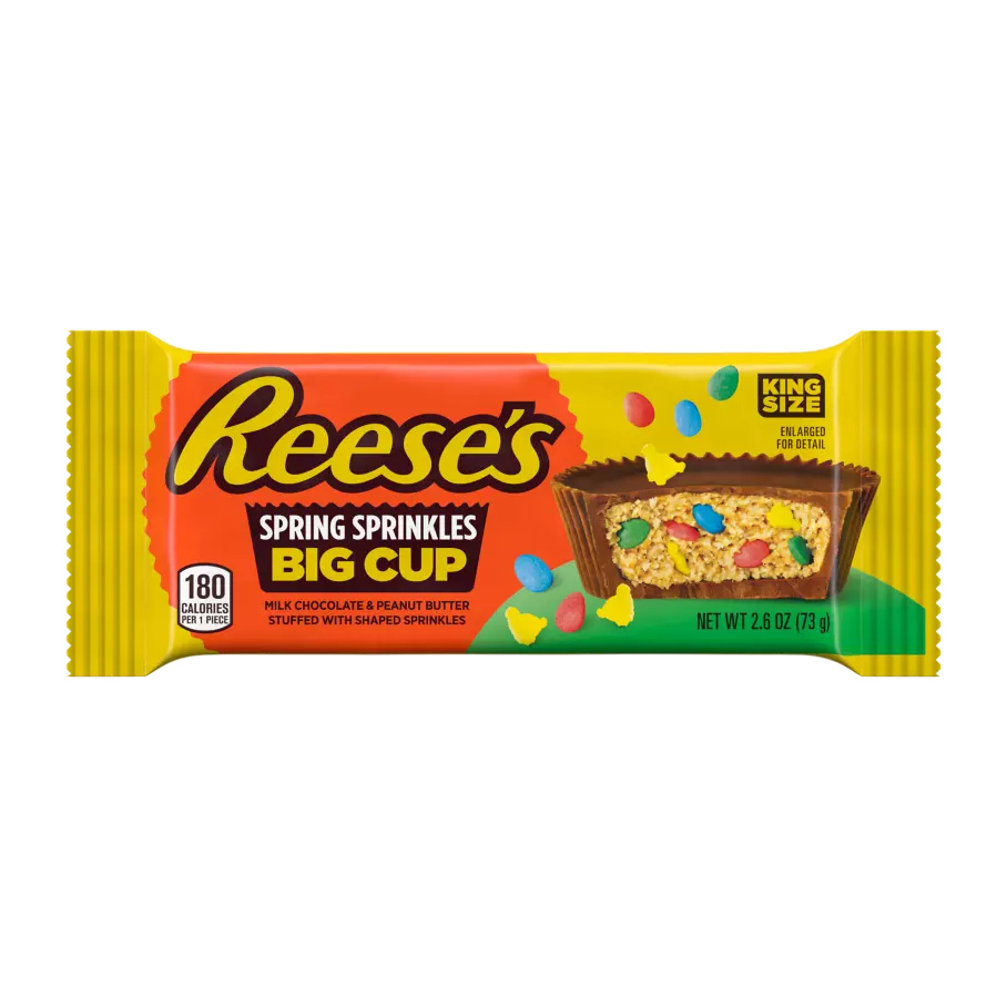 REESE'S Big Cup with Spring Sprinkles Milk Chocolate King Size Peanut Butter Cups, 2.6 oz - Front of Package