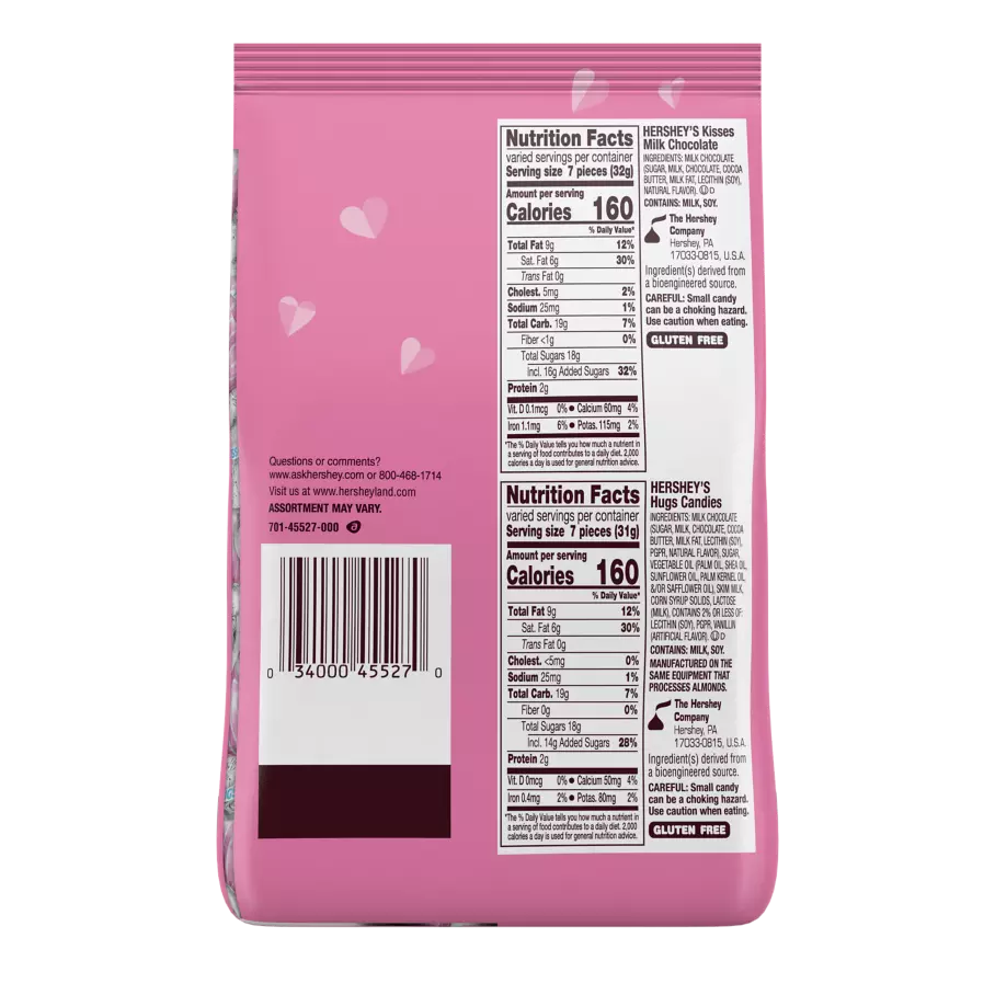 HERSHEY'S HUGS & KISSES Valentine's Assortment, 21.4 oz bag - Back of Package