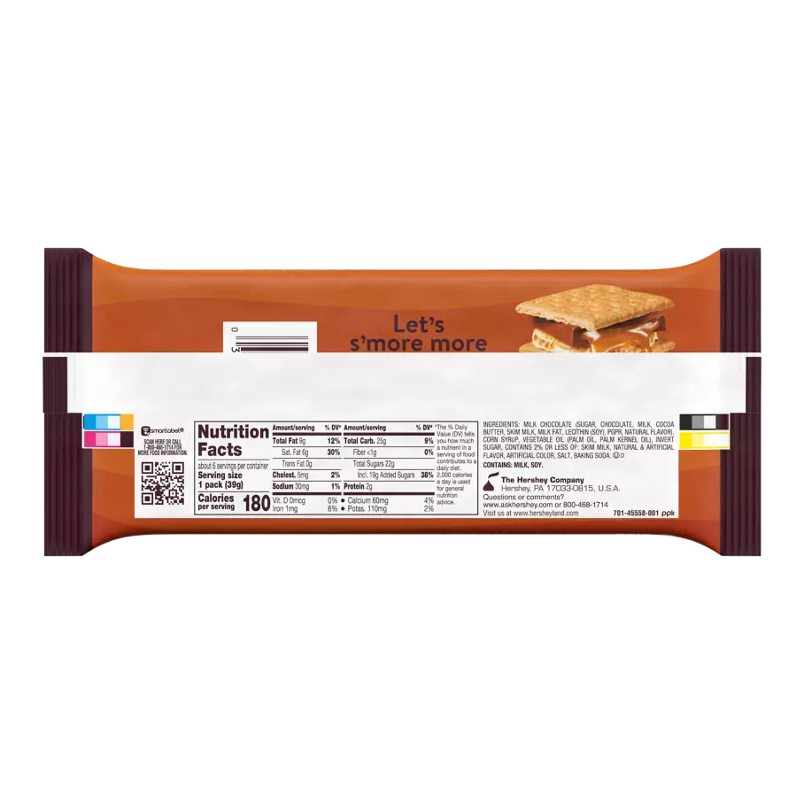 HERSHEY'S Milk Chocolate with Caramel Candy Bars, 1.4 oz, 6 pack - Back of Package