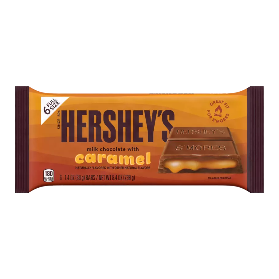 HERSHEY'S Milk Chocolate with Caramel Candy Bars, 1.4 oz, 6 pack - Front of Package