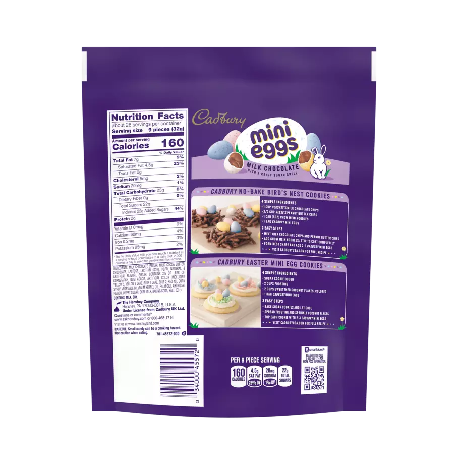 CADBURY MINI EGGS Milk Chocolate Candy, 29.2 oz bag - Back of Package
