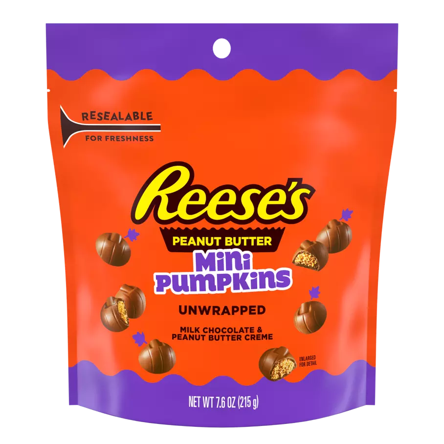 REESE'S Milk Chocolate Peanut Butter Mini Pumpkins, 7.6 oz bag - Front of Package