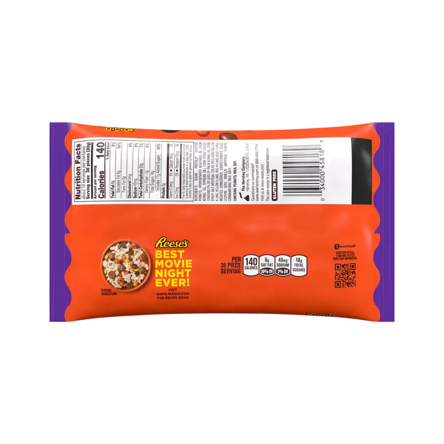 REESE'S PIECES Halloween Peanut Butter Candy, 10.8 oz bag - Back of Package