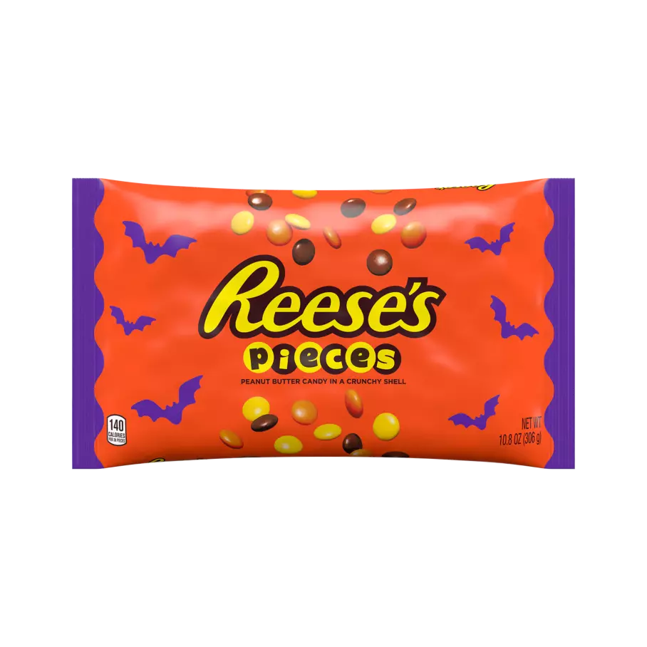 REESE'S PIECES Halloween Peanut Butter Candy, 10.8 oz bag - Front of Package