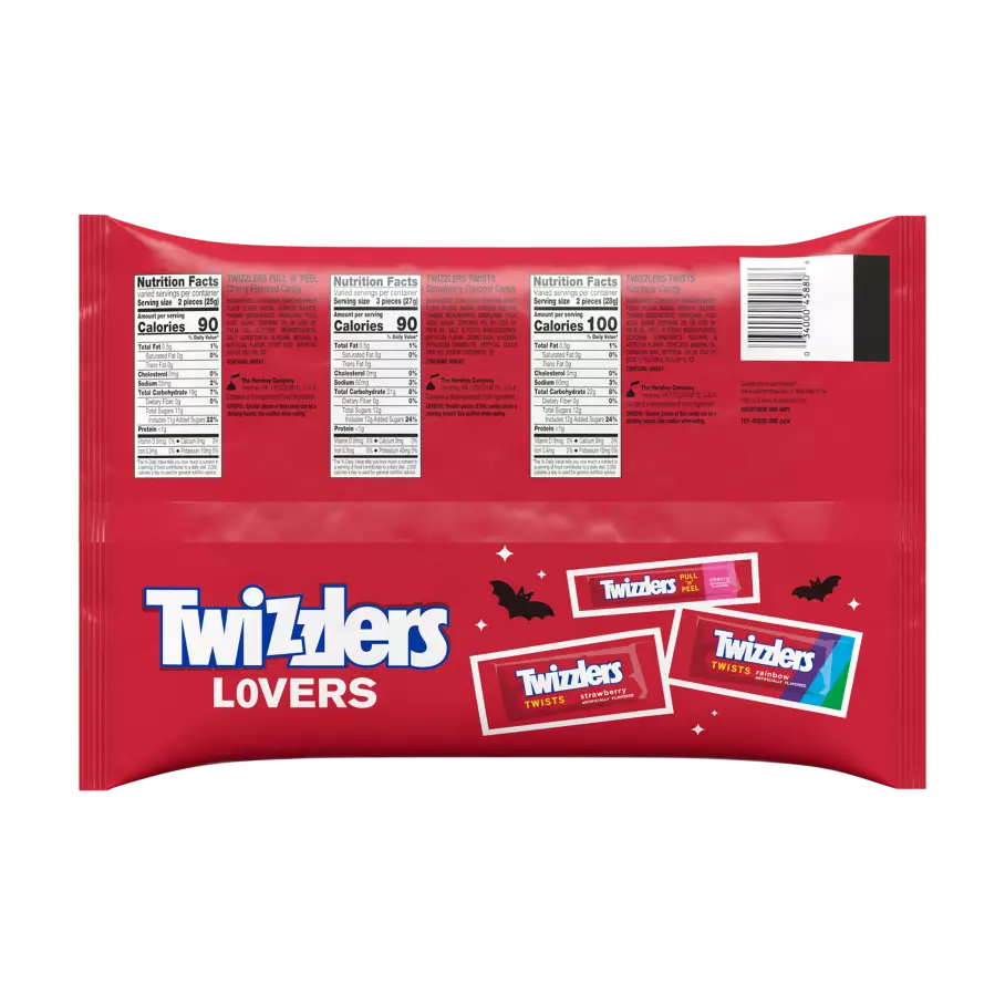 TWIZZLERS Halloween Lovers Snack Size Assortment, 25.3 oz bag, 60 pieces - Back of Package